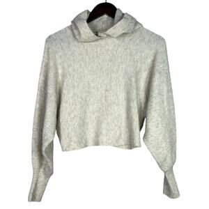 Zara Oversized Crop Wool Blend Long Sleeve Stretch Knit Hoodie Sweater S Cream